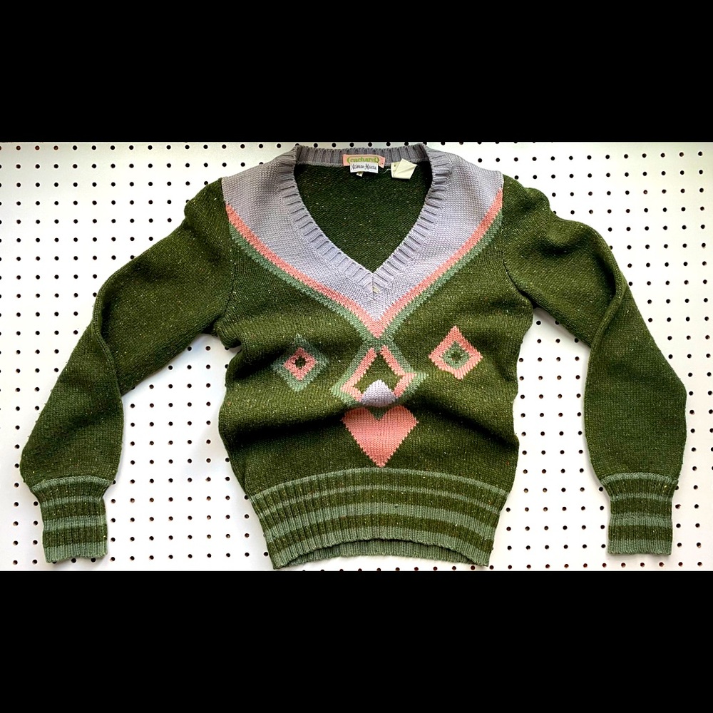 Vintage Italian wool sweater Neiman Marcus argyle green and pink sweater medium